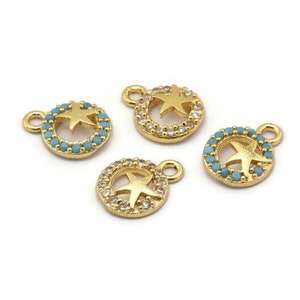 Gold Seestern Charme, 4 vergoldete Seestern Kubikzirkon, CZ Pave Seestern Charme, Zirkon Charme Anhänger (8 x 10 mm) SY0005