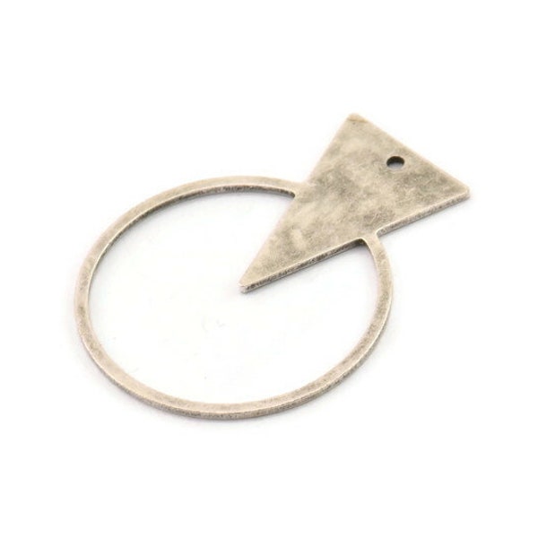 Silver Round Charm, 6 Antique Silver Plated Brass Triangle Charms With 1 Hole, Findings (34x27x0.80mm) A5657 H0840