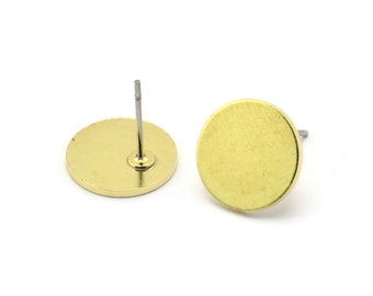 Brass Round Earring, 8 Raw Brass Round Stud Earrings (12x1mm) A2112 A0104