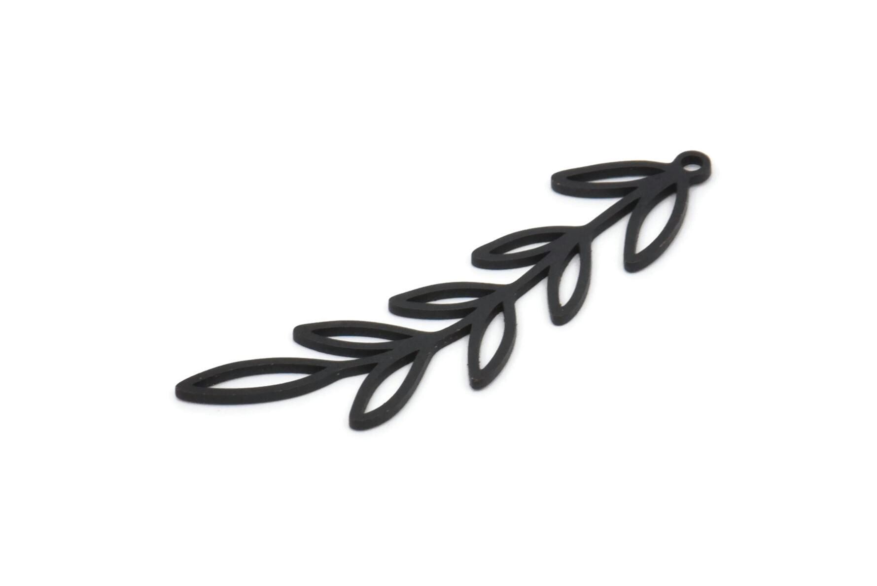 Black Leaf Charm, 8 Oxidized Black Brass Leaf Charms With 1 Loop, Charm Pendants (42x10x0.80mm) SMP1150 A4495 Q0154