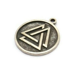 Nordic Runes Charm, 2 Antique Silver Plated Brass Viking Valknut Symbol Charms With 1 Loop, Viking Runes (20x17x1.5mm) N2032