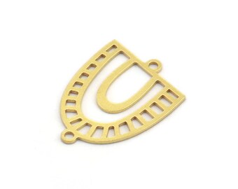 Brass D Shaped Charm, 12 Raw Brass D Shaped Charms With 2 Loops, Earrings, Connector Findings (22x17x0.60mm) A4472