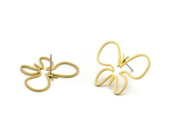 Brass Butterfly Earring, 8 Raw Brass Butterfly Shaped Stud Earrings (27x21x0.80mm) A4982 A3585