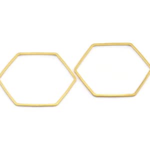 Gold Hexagon Charm, 12 Gold Tone Brass Hexagon Ring Charms, Connectors (35x1mm) D1496