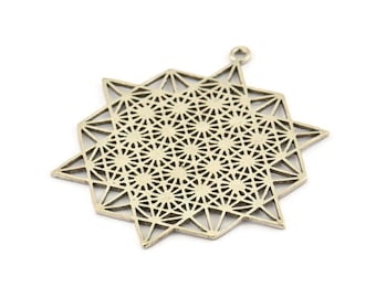 Colgante étnico de plata, colgante con motivo étnico de latón bañado en plata antigua con 1 aro, accesorios, pendientes, dijes (61 x 57 x 1,5 mm) N1082