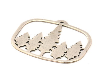 Silver Tree Charm, Antique Silver Plated Brass Tree Charms With 1 Hole, Pendants, Findings (44x34mm) V095 H1000