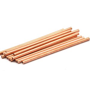 May include: A bundle of 12 copper tubes, each with a smooth, shiny finish. The tubes are arranged in a neat stack, with the ends aligned.