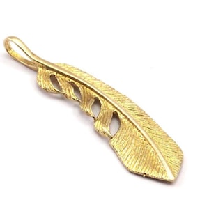 Brass Feather Pendant, Raw Brass Feather Charms, Feather Pendants (51x12x2.35mm) N0178