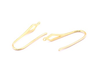 Gold Earring Hooks, 4 Gold Plated Earring Wires, Earring Hooks (25x7mm) X106