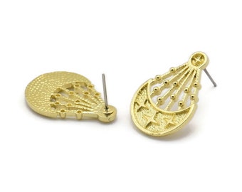 Earring Studs, 2 Raw Brass - Geometric Stud Earrings - Brass Earrings - Earrings (24x16mm) N1983