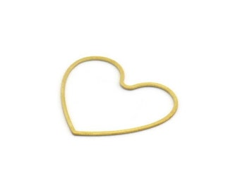 Brass Heart Charm, 24 Raw Brass Heart Connectors, Findings (30x27x0.60mm) A6637