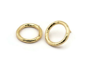 Gold Ring Earring, 2 Hammered Gold Plated Brass Ring Stud Earrings (22x3mm) N1500 A2389