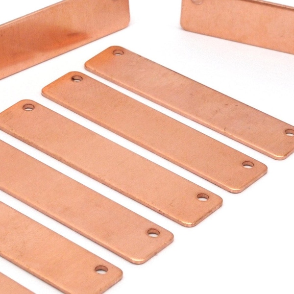 Rechthoekige kopervorm, 10 onbewerkte koperen stempels (10 x 40 x 0,80 mm) D0500