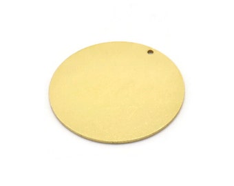 Brass Round Charm, 2 Raw Brass Charms With 1 Hole, Pendants, Findings (37x1mm) M03220
