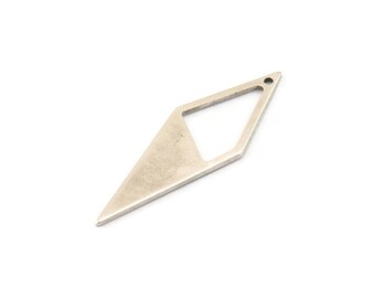 Silver Diamond Charm, 10 Antique Silver Plated Brass Rhombus Charms With 1 Hole, Earrings, Findings (33x12x10,80m) D0670