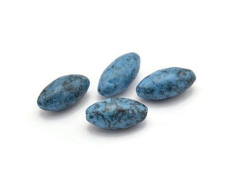 Lot De 100 Perles Anciennes En Verre Taillé - Ovale Aplati Bleu Turquoise