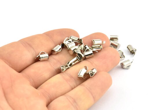 Silver Slide on End, 50 Silver Tone Slide on End Clasps for Seed