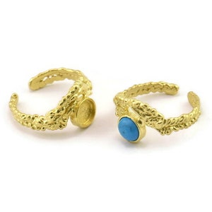 Brass Ring Setting, Raw Brass Adjustable Rings With 1 Stone Settings - Pad Size 6mm N2532