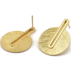 Gold Earring Post, 2 Posts Gold Plated Brass Textured Earrings (32x24x1mm) N1162