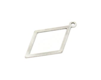 Silver Diamond Charm, 12 Antique Silver Plated Brass Rhombus Charms With 1 Loop, Earrings, Findings (29x17x0.60mm) D1227