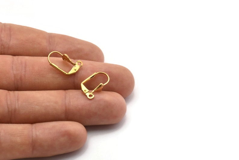 Leverback Earring Findings, 50 Raw Brass Leverback Earring Findings With Shell (15x9mm) Brsl 90 A0609 image 3