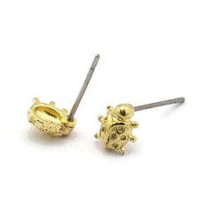 Brass Ladybug Earring, 12 Raw Brass Ladybug Stud Earrings (7mm) N1178