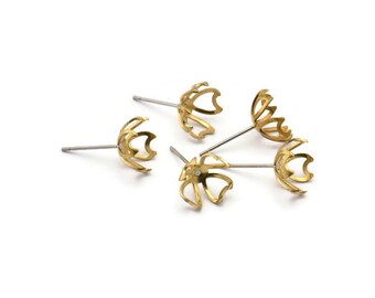 Earring Post Stud, 50 -  316L Stainless Steel Earring Posts With Raw Brass 10mm Flat Pad For 10mm Bead, Ear Studs BS 2130