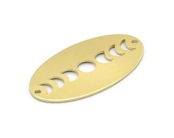 Brass Oval Connector, 8 Raw Brass Oval Moon Phases Connectors With 2 Holes, Charms, Earrings, Findings (35x19x0.80mm) M02091