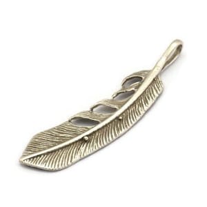 Silver Feather Pendant, Antique Silver Plated Brass Feather Charm, Feather Pendant (51x12x2.35mm) N0178
