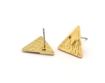 Orecchini a triangolo in oro, 2 orecchini a perno triangolari in ottone placcato oro martellato (14 x 1 mm) N1157