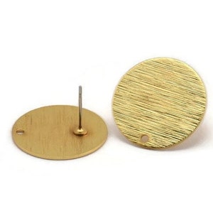 Gold Round Earring, 2 Textured Gold Plated Brass Round Stud Earrings With 1 Hole (20x0.70mm) M01360 A2363