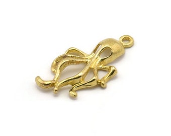 Brass Octopus Charm, Raw Brass Octopus Charms With 1 Loop, Pendants, Earring Findings (28x15mm) N1864