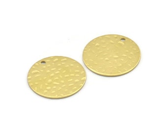 Brass Round Charm, 10 Hammered Raw Brass Round Charms With 1 Hole, Findings (20x0.80mm) M01517