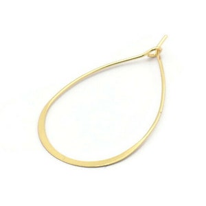 Gold Drop Earring, 6 Gold Plated Brass Wire Drop Earring Charms, Pendants, Findings (40x23x0.7mm) E382
