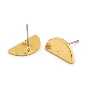 Gold Moon Earring, 4 Gold Plated Brass Semi Circle Stud Earrings With 1 Hole (15x7.5x1.2mm) D1365 A1775 H0293