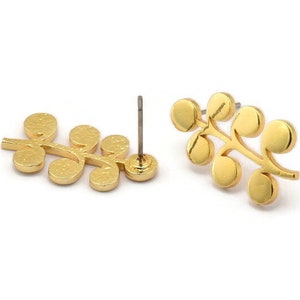 Gold Leaf Earring, 2 Gold Plated Brass Leaf Stud Earrings, Findings (23x12x1.5mm) N1648
