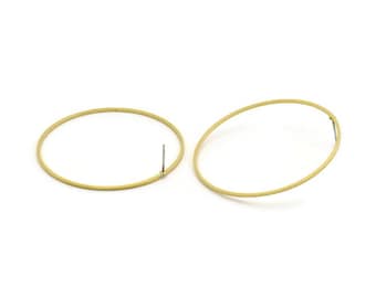 Brass Circle Earring, 6 Raw Brass Circle Stud Earrings (48x1x1mm) A4074 A3911