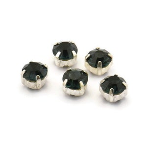 12 Montana Blue Sapphire Crystal Rhinestone Beads With 4 Holes Brass Setting for SS24, Charms, Pendants, Earrings - 5.3mm SS24