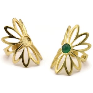Brass Ring Setting, Raw Brass Flower Ring With 1 Stone Settings - Pad Size 6mm N1793