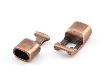 Fermoir pour cordon en cuir, 10 fermoirs en alliage de zinc plaqué cuivre antique pour cordon en cuir (35 x 12 x 9 mm)