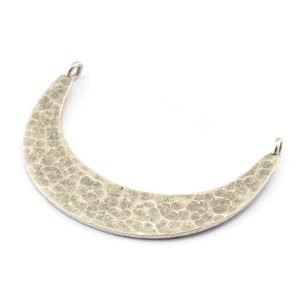 Silver Moon Charm, 2 Hammered Antique Silver Plated Brass Crescent Moon Pendants With 2 Loops (41x9x1mm) U074