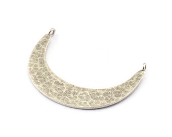 Silver Moon Charm, 2 Hammered Antique Silver Plated Brass Crescent Moon Pendants With 2 Loops (41x9x1mm) U074