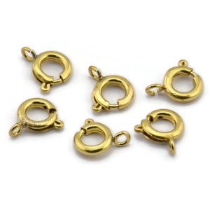 Brass Spring Clasp, 50 Raw Brass Round Spring Ring Clasps (7mm) 17026 A0427