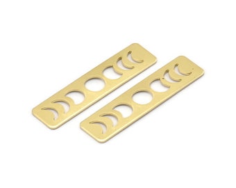 Brass Rectangle Blank, 10 Raw Brass Moon Phases Stamping Blanks (40x10x0.80mm) M01996