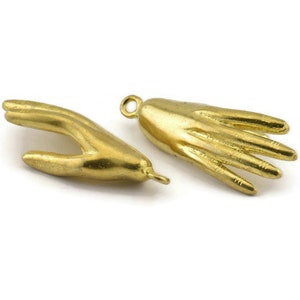 Brass Hand Charm, Raw Brass Hand Charms With 1 Loop, Pendants, Earrings, Findings (37x15mm) N1055