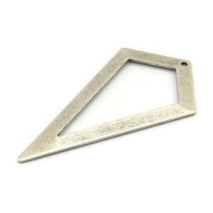Necklace Triangle, 3 Antique Silver Plated Brass Triangle Charms with 1 holes (54x29mm) U015