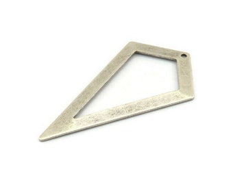 Necklace Triangle, 3 Antique Silver Plated Brass Triangle Charms with 1 holes (54x29mm) U015