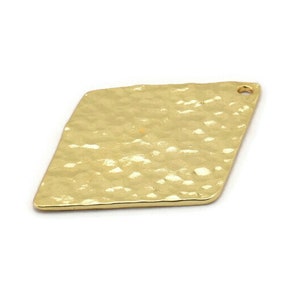 Hammered Diamond Charm, 2 Gold Lacquer Plated Brass Hammered Diamond Flat Charms Pendant, Findings (34x24mm) N0233