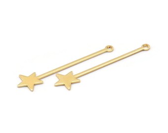 Gold Star Charm, 8 Gold Plated Brass Star Charms With 1 Loop (40x9x0.80mm) M02049