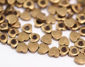 Brass Heart Bead, 100 Raw Brass Heart Settings  (4mm) F071